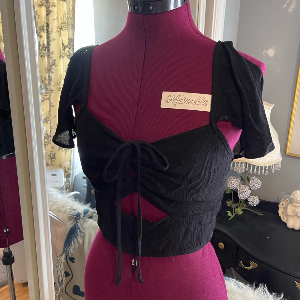 Adam Levine Collection Black Tie-Front Crop Top